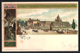 Lithographie München, II. Kraft- Und Arbeitsmaschinen-Ausstellung 1898, Ortspartie Mit Gebäude, Ganzsache Bayern  - Exhibitions