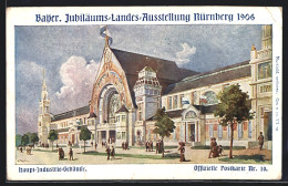 Künstler-AK Nürnberg, Bayrische Jubiläums-Landes-Ausstellung 1906, Haupt-Industrie-Gebäude, Ganzsache Bayern  - Ausstellungen