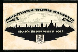 Künstler-AK Ganzsache PP61C4 /03: Hannover, Philatelisten-Woche 1922, Stadtpanorama Im Scherenschnitt  - Timbres (représentations)