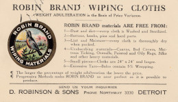 1923: USA Detroit/Michigan: Robin Brand Wiping Cloths-Vogel/Bird - Otros & Sin Clasificación