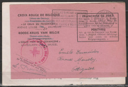 Carte "Franchise De Port/Portvrij" Croix-Rouge De Belgique Flamme "BRUXELLES/1942" Pour OTTIGNIES + Reçu (colis Adressé  - WW II (Covers & Documents)