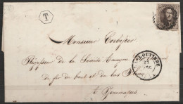 L. Datée 1851 D'Houdeng-Aimeries Affr. N°6 Càd "LA LOUVIERE/22 DEC 1851" Pour JEMMAPES + Boîte Auxilliaire "T" Houdeng-A - 1851-1857 Medaillons (6/8)