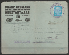 Tchécoslovaquie - L. à Entête Affr. 20pf Càd "NEUSTADT/3-NOV.1938/SUDETENLAND" Pour PRAGUE - -griffe "CENSUROVANO" - Covers & Documents