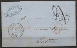 Danemark - L. Datée 1866 Càd KIOBENHAVN (Copenhague) Pour CETTE (Sète) Càd "PRUSSE/1866/FORBACH" + [P.39.] Port 3 (au Do - 1849-1876: Periodo Classico