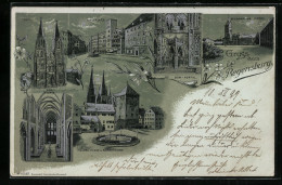 Lithographie Regensburg, Moltkplatz, Römerturm, Dom  - Regensburg