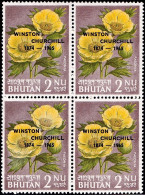 BHUTAN- FLOWERS- PAEONIA- OVPT WINSTON CHURCHILL-1874-1965- BLK OF 4- VARIETY-MNH-ABHTS-57 - Bhutan