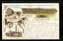 Lithographie Eschweiler, Rosenallee, Concordia Fabrikanlagen, Panorama  - Eschweiler