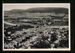 AK Rinteln /Weser, Ortsansicht Mit Landstrasse Und Fernblick Aus Der Vogelschau  - Rinteln