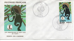 FDC  POLTNESIE FRANCAUSE    ANNIVERSAIRE DU LION S  CLUB  DE TAHITI   VOLIER EN CATALOGUE  Y VERT  TP N°  104 1975 - FDC