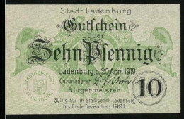 Notgeld Ladenburg 1919, 10 Pfennig, Wappen, Unterschreift Vom Bürgermeister  - [11] Emissions Locales