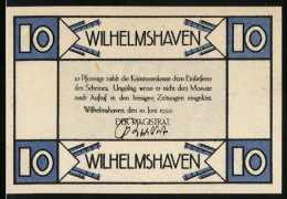 Notgeld Wilhelmshaven 1920, 10 Pfennig, Wappen Mit Schwertern Und Krone  - Lokale Ausgaben