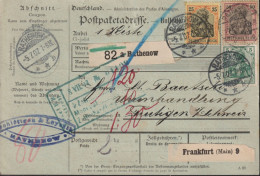 1907 Paketkarte, Von Rathenow, (Schlöttgen & Leysath) Nach Frutigen CH, Mi: 88l+85la+(91lx ?) Germania - Briefe U. Dokumente