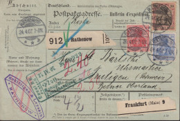 1907 Paketkarte, Von Rathenow, (Schlöttgen & Leysath) Nach Frutigen CH, Mi: 86la-b+87la+(91lx ?) Germania - Briefe U. Dokumente