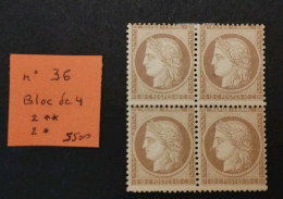 FRANCE CERES SIEGE DE PARIS N 36 BLOC DE 4 AVEC 2** + 2* INTROUVABLE COTE +5500€ - 1870 Siège De Paris