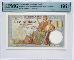 •Q-B• YUGOSLAVIA 100 DINARA 1934 • P 31 • PMG EPQ 66 GEM UNC - Jugoslawien