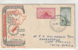 New Zealand Cover - 1950 - Philatelic Exhibition Christchurch Canterbury Centennial KAREEDOUW South Africa - Storia Postale