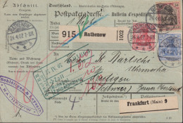 1907 Paketkarte, Von Rathenow, (Schlöttgen & Leysath) Nach Frutigen CH, Mi: 86la-b+87la+(91lx ?) Germania - Briefe U. Dokumente