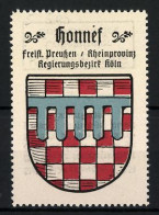 Reklamemarke Honnef, Freistaat Preussen, Rheinprovinz, Regierungsbezirk Köln, Wappen  - Erinnofilia