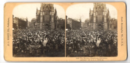 Stereo-Fotografie H. C. White Co., North Bennington, Ansicht Hamburg, Marktplatz Mit Markt Vor Der Kirche, The Market  - Stereoscopio