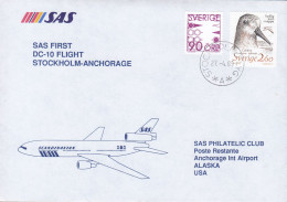 SWeden First SAS DC-10 Flight STOCKHOLM - ANCHORAGE Alaska 1989 Cover Brief Lettre Bird Vogel Oiseau Snäppa - Covers & Documents