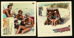 2x Orig. Color Foto 60er Jahre Hübsche Mädchen Am Strand, Strohhut, Sweet Girls On The Beach Fashion Typical 60s - Anonieme Personen