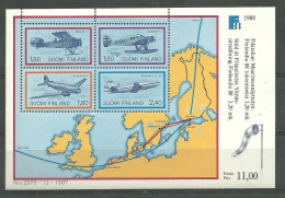 FINLAND - AIRPLANES Aviation Map M/S 1988 MNH - Unused Stamps