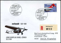 Switzerland - Cover - Swissair 1931-1981, Jubiläumsflug Basel-Zürich - Lettres & Documents