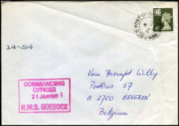 Great-Britain - Cover To Beveren, Belgium - HMS Roebuck - Brieven En Documenten