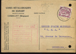 Postkaart : Van Couillet Naar Bruxelles -- Usines Métallurgiques Du Hainaut - Tarjetas 1934-1951