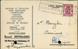 Postkaart :  Van Tournai Naar Comines -- "Quincaillerie Benoît Deffrasnes, Tournai" - Cartes Postales 1909-1934