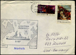 USA - Cover To Bocholt, Germany - Zerstörer "Rommel" D187 - Covers & Documents