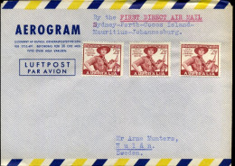 Australia - Aerogram To Hulan, Sweden - By The First Direct Air Mail Sydney-Perth-Cocos Island-Mauritius-Johannesburg - Lettres & Documents