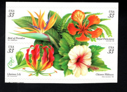 2057697024 1999  SCOTT  3313A  (XX) POSTFRIS MINT NEVER HINGED - TROPICAL FLOWERS - BLOCK IS RECTO VERSO (8 Stamps) - Neufs