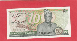 BANQUE DU ZAÏRE  .  10 ZAÏRES  .  27-10-1985  .  N° B 9368590 C  .  2 SCANNES  .  ETAT LUXE  .  UNC - Zaire