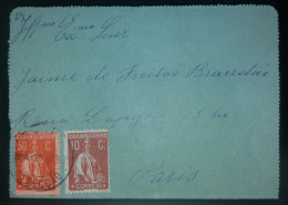 TIPO CERES - DESTINO A PARIS - FRANQUIA - Storia Postale