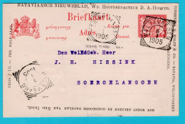 NEDERLANDS INDIË Briefkaart Privé Bedrukt Bataviaasch Nieuwsblad 1905 Weltevreden -Soeroelangoen Met Fiscaalzegel Az - Indes Néerlandaises