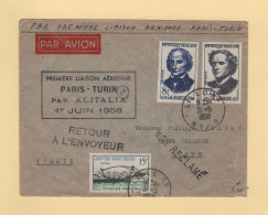 Paris Turin - Premeire Liaison - 1 Juin 1958 - Lille Nord - 1958 - 1927-1959 Storia Postale