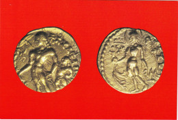 INDIAN COINAGE-DINAR-KUMARGUPTA, CHHATRA TYPE-414-455 AD-GOLD- VINTAGE PPC- DELHI MUSEUM, INDIA - NMC2-22 - Monedas (representaciones)