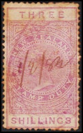 1882. New Zealand. NEW ZEALAND STAMP DUTY THREE SHILLINGS  (MICHEL STEMPEL 3) - JF420719 - Fiscaux-postaux