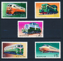 5 Timbres Oblitérés D.P.R. Of KOREA  COREE DU NORD   Train Locomotive à Vapeur Et  Diesel - Treni