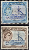 GAMBIA/1953/USED/SC#154, 161/ QUEEN ELIZABETH II / QEII/ CUTTER / BOAT / PARTIAL SET - Gambia (...-1964)