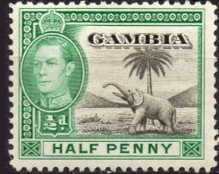 GAMBIA/1938-46/MNH/SC#132/ KING GEORGE VI / KGVI / ELEPHANT / 1/2p BLUE GREEN & BLACK - Gambia (...-1964)