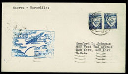 Ref 1658 - 1939 Cover - 1st Flight Portugal Azores To Marseilles France - 3$50 Rate To USA - Lettres & Documents