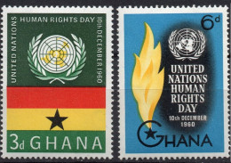 GHANA/1960/MNH/SC#89-90/ HUMAN RIGHTS YEAR / UN EMBLEM/ SHORT SET/ 3p MH - Ghana (1957-...)