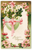 CPA Gaufrée 9 X 14 Fantaisies Trèfle à Quatre Feuilles (8) Joyeuses Pâques  Oeuf Fleurs Rubans - Pâques