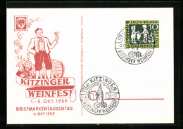 AK Kitzingen, Weinfest & Briefmarkentauschtag 1959, Winzer Mit Weinglas  - Timbres (représentations)