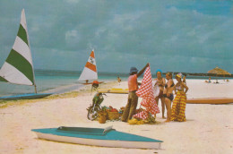 Post Card Mauritius - Trou Aux Biches Beach Interdite Canoes Sailboats Vendor Selling Goods To Beachgoers - Mauricio