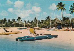 Post Card Mauritius - Trou Aux Biches Beach Village Hotel Reproduction Interdite Canoes Sail Boats - Mauricio