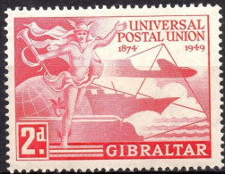 GIBRALTAR/1949/MNH/SC#123/ UNION POSTAL UNIVERSAL / UPU ISSUE / 2p ROSE CARMINE - Gibraltar