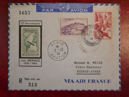 DR10  FRANCE  LETTRE   1946  PORTE TIMBRE MERMOZ++PARIS   A BUENOS AIRES  ARGENTINA +AFF. INTERESSANT+ + - 1927-1959 Covers & Documents